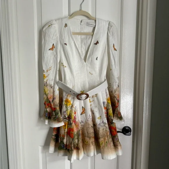 Zimmermann White Floral-Print Midi Dress with Belt - Picture 5 of 6